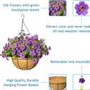 Artificial Hanging Flowers for Outdoors with Basket,UV Resistant Realistic Faux Hanging Plants Outdoor Artificial Flowers for Outdoors Basket for Yard Porch Patio Garden Home Decor,12 Bundles(Purple)