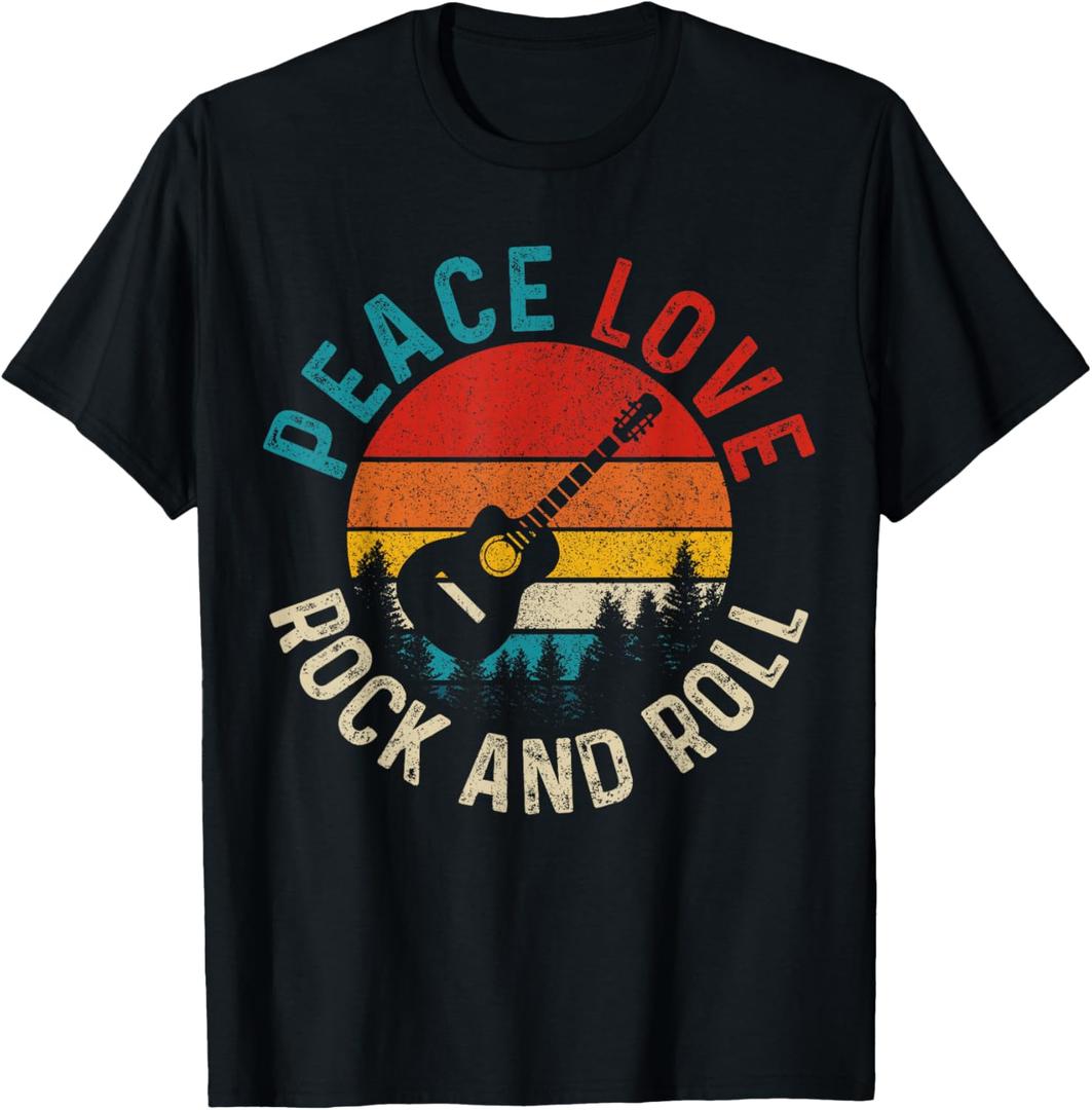 Peace Love & Rock & Roll Guitar Player Guitarist Vintage T-Shirt Small