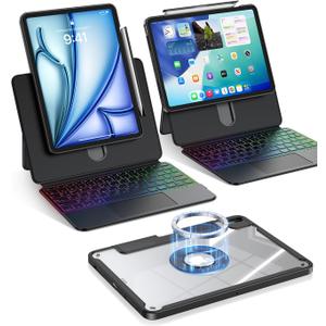 avakot Clear Magnetic Keyboard Case for iPad Air 13" (M3/M2 2025/2024) & iPad Pro 12.9" (6/5/4/3 Gen) 2018 2020 2021 2022, 7-Color Backlit & Multi-Touch Trackpad, Rotatable & Liftable w/Stand, Black