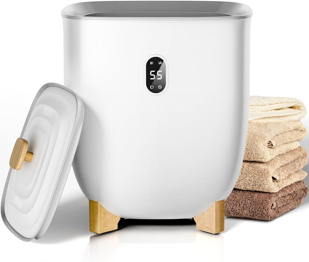 25L Towel Warmer,Large Towel Warmers for Bathroom,Hot Towel Warmers Bucket with 2 Heating Modes,Auto Shut-Off,LCD Screen,Fits 2 Blankets,Bathrobes, White