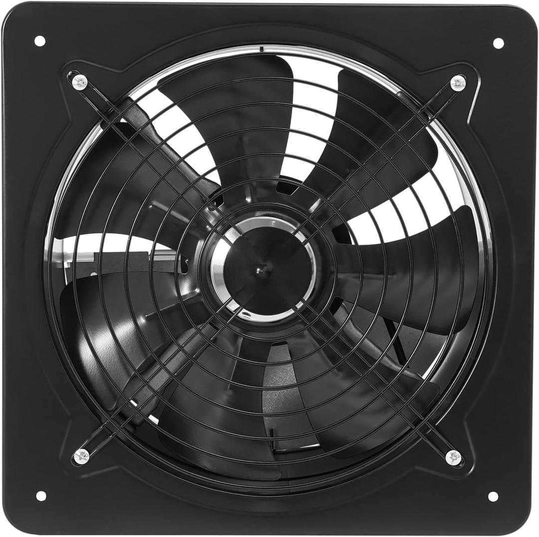 DNYSYSJ 12 Inch High Airflow Exhaust Fan, 125W 1177CFM 2800 RPM Noise-free, Explosion-Proof Ventilation Extractor Fan Axial Fan for Kitchen Warehouse and Workshop, Black Stainless Steel
