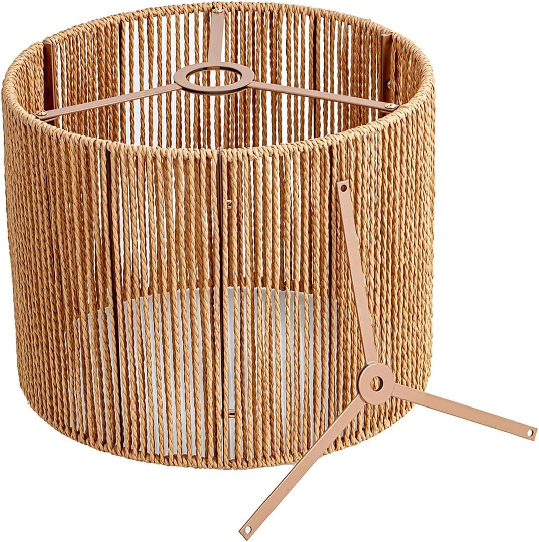 Boho Rattan Drum Lamp Shades, Wicker Lampshade Replacement for Table Lamps, Floor Lamps, Bedside Lamps, Pendant Lamps, 12.6 DiameterIncludes 2 Top Rings (Spider Fitter & UNO Fitter)