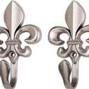 IMSFQFWL 2PCS Vintage Hardware, Wall Hooks Curtains Tie Backs Coat Hanger Gold Bronze Silver Decorative Wall Hanging Coat Hooks French Fleur De Lis (Silver)