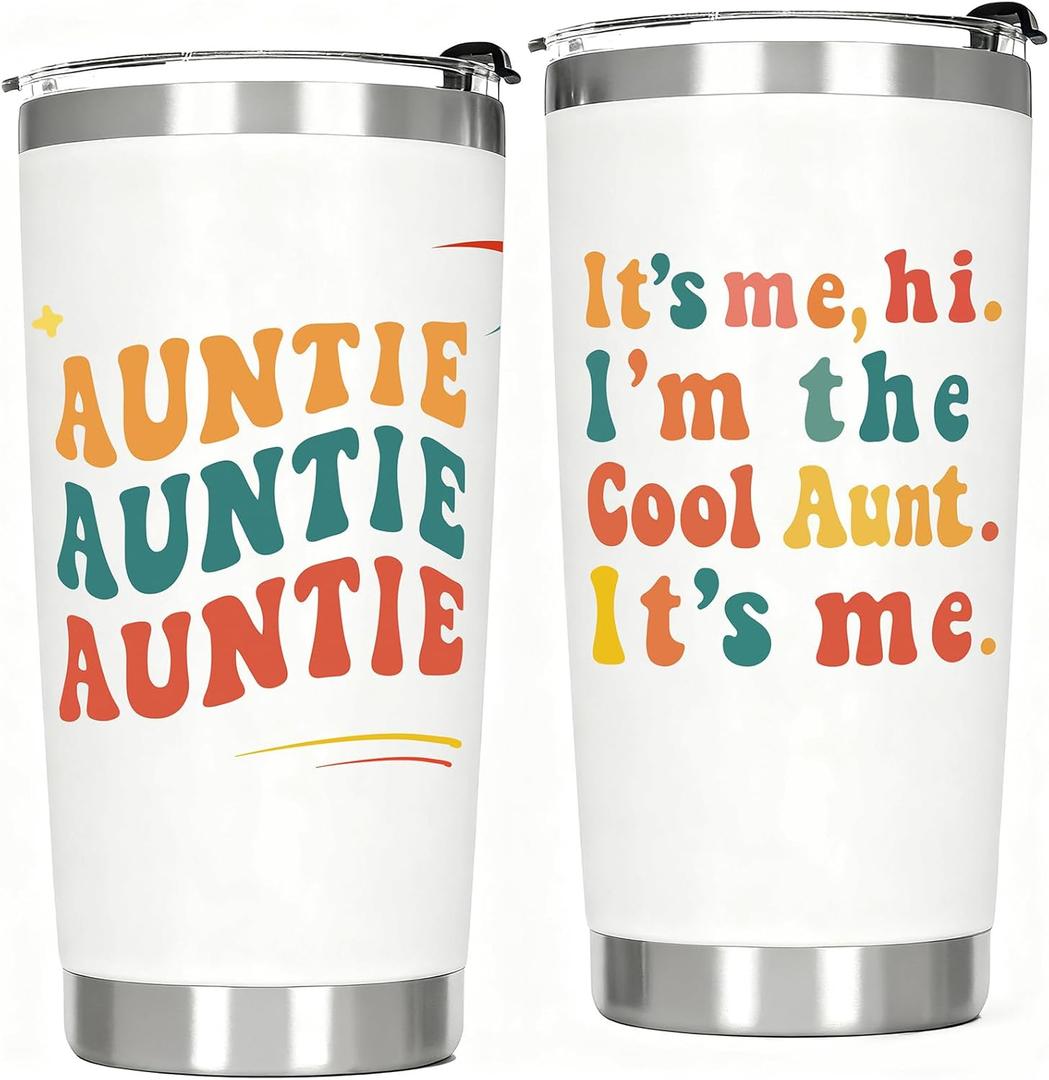 Cool Aunt Gifts from Niece Nephew - Best Auntie Birthday Gifts Ideas, Insulated Stainless Steel Coffee Tumbler Cup 20 OZ White