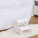 Wooden Toddler Step Stool for Kids, Two Step Stool with Non-Slip Pads & Handles, Potty Training Stool for Bathroom Sink, Toilet, Kitchen, Bedroom (White)