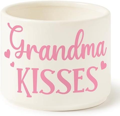 FoszaSzept Candy Dish Cauldron, Mother Mini Ceramic Candy Bowl Tiered Tray Decor, Snack Serving Bowl Table Wishes Accents for Mother'Day Party Birthday Home Kitchen Events (Grandma Kiss), Pack of 2