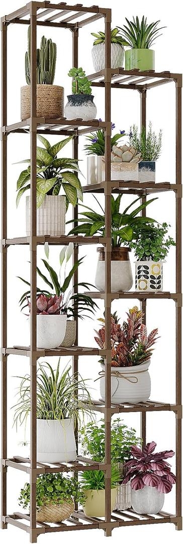 Bamworld Plant Stand Indoor Outdoor, 11 Tire Tall Large Wood Plant Shelf Multi Tier Flower Stands,Garden Shelves Wooden Plant Display Holder Rack for Living Room Corner
