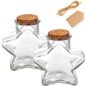 WHJY 2 Pack 11oz Star Shaped Glass Jar with Cork Lid for Home Decor and DIY Craft