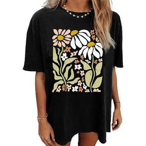 Oversized Graphic T-Shirt for Women Vintage Floral Shirt Rock Band Music Guitar Tee Casual Holiday Cute Plant Tops (Medium, Black) Oversized Graphic T-Shirt for Women Vintage Floral Shirt Rock Band Music Guitar Tee Casual Holiday Cute Plant Tops (Medium, Black)