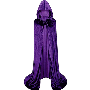 Unisex Hooded Cloak Long Velvet Cape For Halloween Christmas Cosplay Costume (Purple) No size