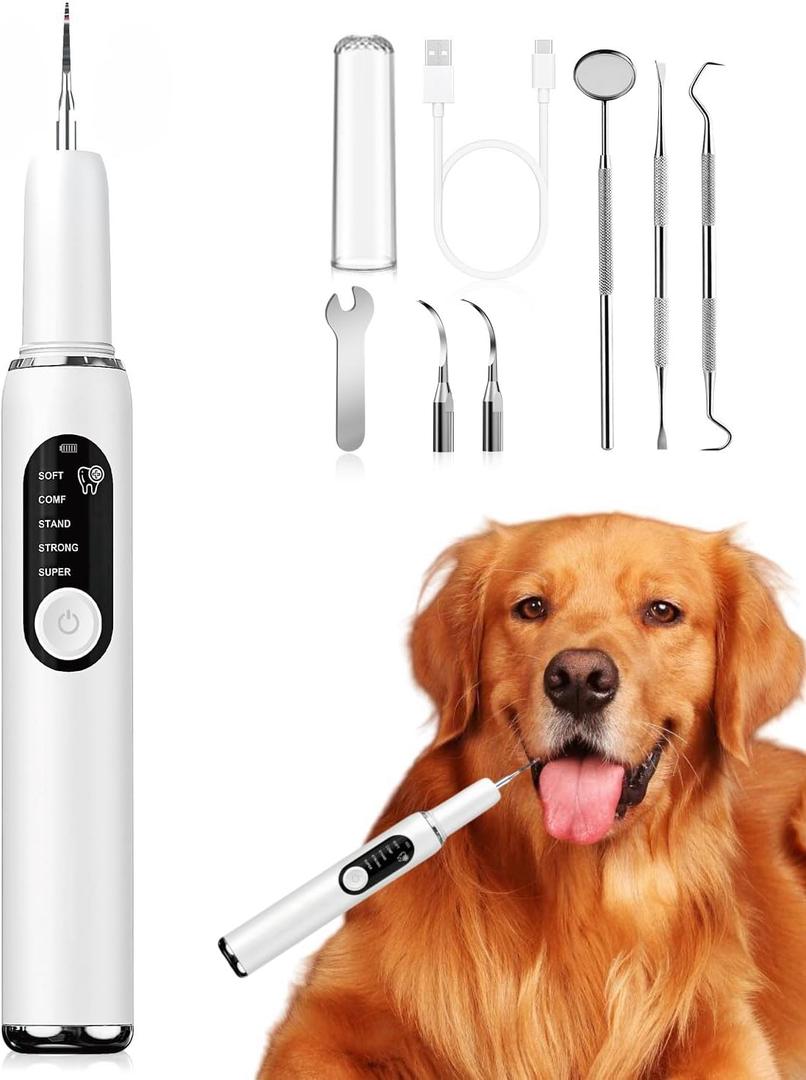 Ultrasonic Dog Toothbrush  Electric Plaque & Tartar Remover Kit with 5 Modes and 2 Heads, Gentle and Safe Teeth Cleaning Tool for Dogs, Improves Pet Oral Health
