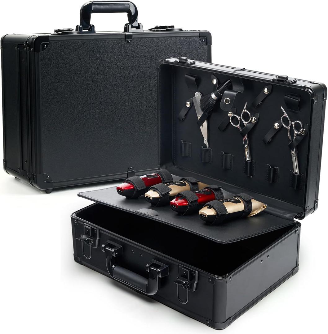 MoyRetty Professional Barber Case Portable Aluminum Organizer for Hair Stylists & Pet Groomers Hairdresser Tool Metal Buckle Box Organizer Traveling Suitcase (Simple)