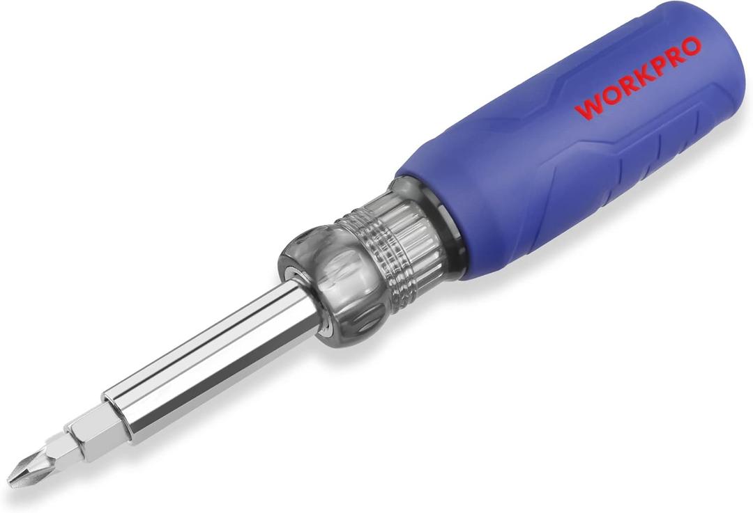 WORKPRO 11-in-1 Screwdriver/Nut Driver Set Tool Comfort Grip, All in One Multi-bit, Portable Screw-driver, 8 Bits (Philips/Slotted/Torx/Square), 3 Nut Driver Sizes