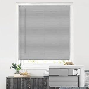 LazBlinds No Drill Blinds for Indoor Windows, Cordless 1" Vinyl Mini Blinds, Privacy S-Curve Blinds for Windows, Room Darkening Horizontal Window Blinds and Shades for Home, 37" W x 64" H, Grey