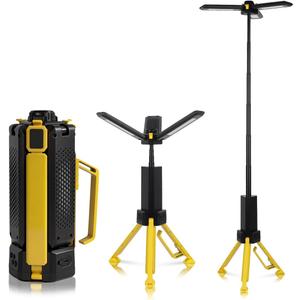 15000mAh Rechargeable Telescopic Camping Light, Portable Flashlight & Lantern with Reinforced Tripod Base, Height Adjustable Dimmable Tent Light, Power Bank for Outdoor BBQ, Hiking, Job Site, Yellow