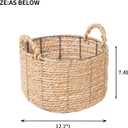 Round Wicker Storage Basket, Woven Large Water Hyacinth Bin with Handles, 12''x 7''