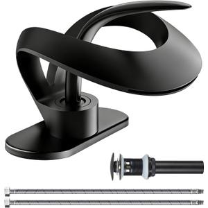 Elegant Bathroom Sink Faucet Single Hole,AUU Waterfall Matte Black Vanity Sink Faucet Solid Brass,Single Handle Basin Tap with Pop Up Drian Deck Plate Supply Line (Black, Short)
