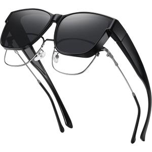GEGURI Polarized Sunglasses Fit Over Glasses for Men Women, Oversized Square Sun Glasses UV400 Protection Shades (Size L A02 Black/Grey)