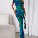 BTFBM Cocktail Dresses for Women 2026 Elegant Classy Off Shoulder Bodycon Mesh Slit Floral Maxi Spring Summer Dress(Floral Green, X-Large) (Green, XL)