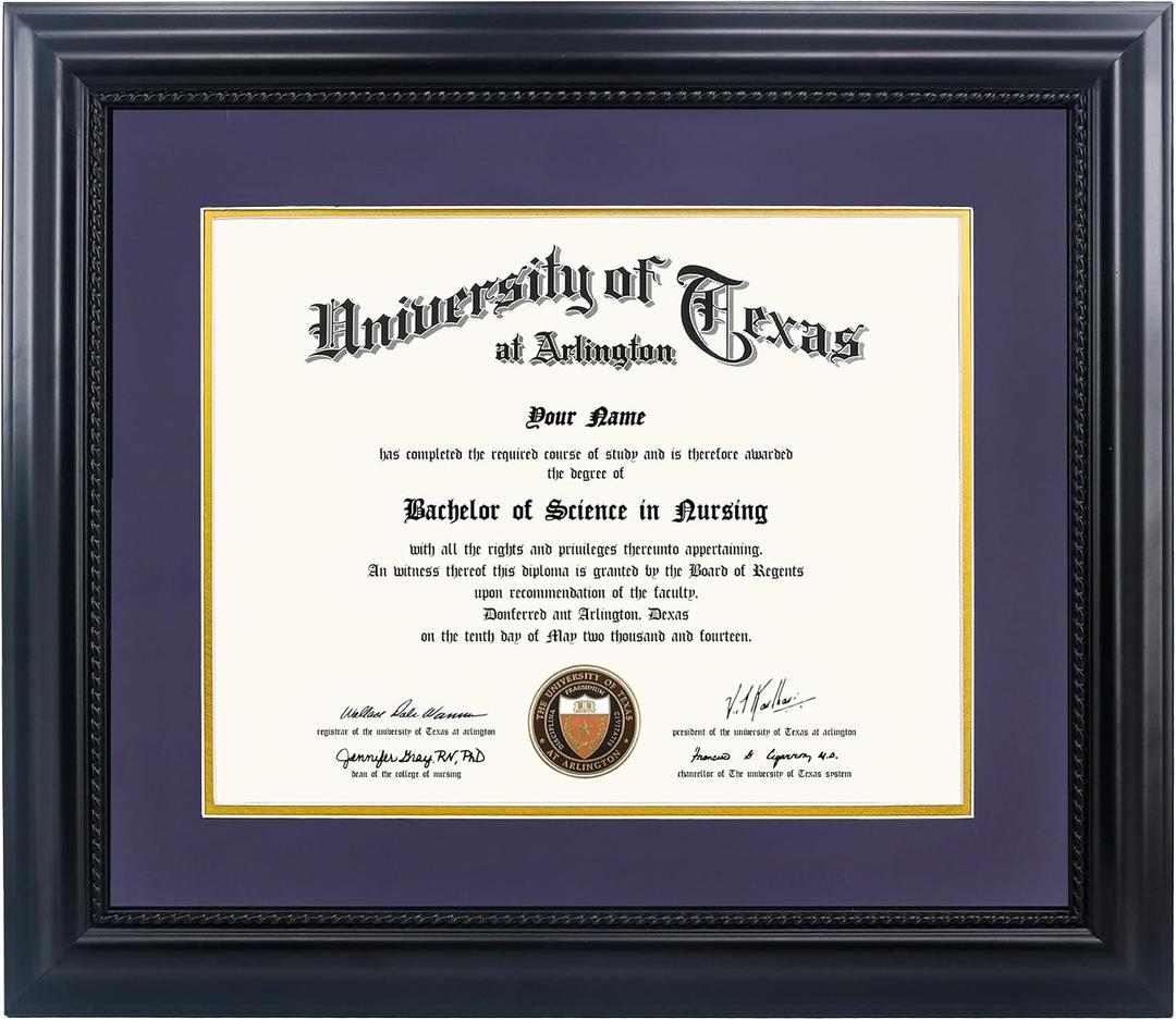 GMFrames 11x14 Diploma Degree Frame with Purple Mat or Display 15x18 Certificates without Mat,Solid Wood,Black Finish with Intricate Black Rope Detail,UV Protection Acrylic, 15x18 for 11x14 with Mat