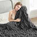 Ultra-Soft Faux Rabbit Fur Throw Blanket 50"x60",Cozy Fuzzy & Plush Throw for Couch & Bed, Super Heavy Warm Fluffy Thick Blanket for Sofa Bedroom Living Room Home Decor - Dark Grey