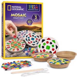 National Geographic Mosaic Arts and Crafts Kit for Kids - Mosaic Kit for Creating 3 Glass Tile Mosaic Art Projects, Includes Glass Tiles, Templates, Plaster & More, Art Supplies, Mosaic Kits for Kids