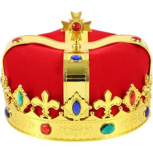 Royal Jeweled King's Crown For Unisex Birthday Halloween Costume Hats Party Prom Pageant Homecoming (Red)