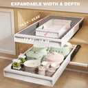 Seinloes 2 Pack Pull Out Cabinet Organizer With Raising Pad for Framed Cabinets,Expandable Width (11"-16") and Depth (17"-24"),3 Slide Rails Slide Out Drawers with Handle,No-Drill Roll Out Shelf,White