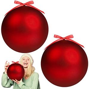 Weysat 2 Pcs 8 Inch Extra Large Fillable Christmas Ball Ornaments Giant Matte Red Plastic Christmas Tree Ornaments Balls with Hanging Ribbons for Outside Lawn Yard Tree Decorations