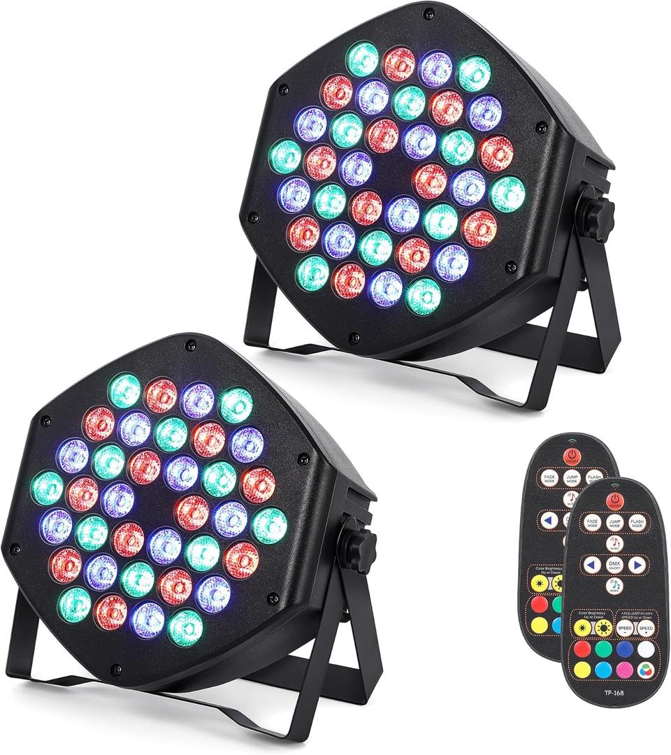 Rechargeable Par Lights 36 RGB Stage Lights, Wireless Dj Uplights Battery Powered Uplighting Sound Activated DMX Control for Wedding Dj Disco Show(2 Pack)