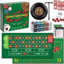 Casino Night 4-in-1 Complete Game Set with 2 Double-Sided Felt Layout Mats (36"x72"), 10" Roulette Wheel, 200 Chips, Cards, Dealer Button & Dice - Includes Texas Hold'em Poker, Blackjack, Craps