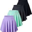 Real Essentials 4 Pack: Women's Basic Casual Stretchy Mini Skirt - Skater A-Line Flowy Flared (L)
