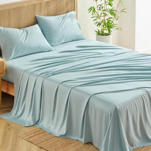 CozyLux King Size Sheets Set, 100% Rayon Derived from Bamboo, Sateen Weave | OEKO-TEX Certified, 240 TC Sateen, 16-Inch Deep Pocket 360° Elastic, Silky & Breathable Feel for Hot Sleepers, Capri Blue