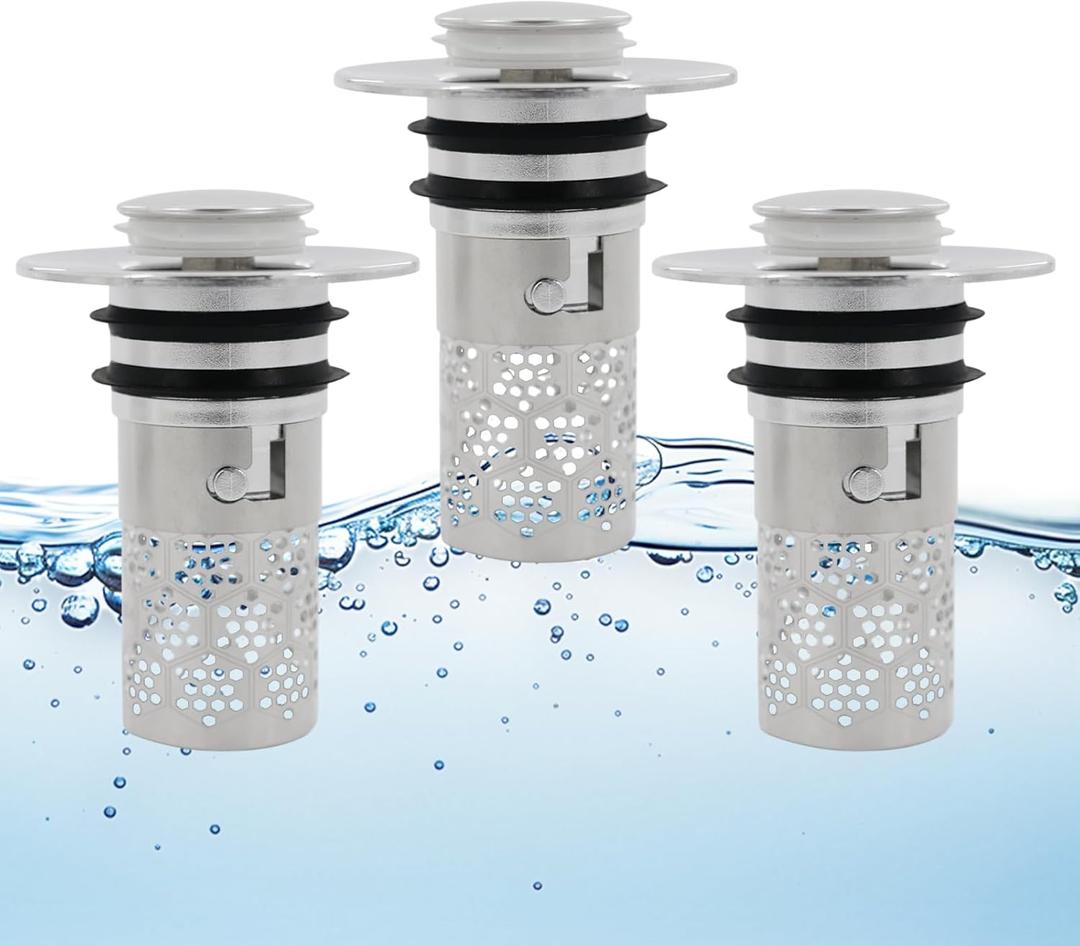 3 Pcs of Bathroom Sink Drain Strainer, Pop up Sink Drain Strainer, Anti-Odor and Anti-Backflow, Easily Filter Hair Impurities, Easy to Clean, Suitable for 1.3-1.57 Inch Drains (Bright Silver)