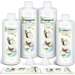 SiliFine 4 Pcs Extra Large Plastic Flask Kit 17 oz 34 oz Empty Shampoo Conditioner Bottles Funnel Flasks Kit Bottle Leak Proof Cruise Bottle Plastic Container, Bottles for Beach Cruise Ship Essentials