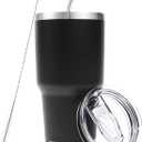 Toopify 30 oz Stainless Steel Insulated Tumbler Travel Mug with Straw Slider Lid, Cleaning Brush, Double Wall Vacuum (Black)
