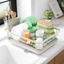 Kitsure Dish Drying Rack - Compact Dish Rack with Utensil Holder & Adjustable Water Outlet, Rust-Proof & Scratch-Resistant Drying Rack for Kitchen, 14.5" x 12.0" x 4.0", Light Grey