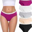 coskefy Women's Underwear Cotton Breathable Hipster Panties Soft Low Rise Bikini Ladies Workout Briefs 5 Pack (L)