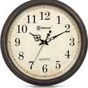 Geevon Vintage Wall Clock, Silent 18" Non Ticking Retro Round Clock Quartz Decorative Battery Operated Wall Clock for Kitchen, Office, Bedroom, Living Room, Classroom, Decor