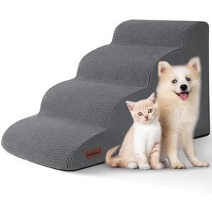 Aodisman Dog Steps for Bed, 4-Step Dog Stairs Ramp for Small Dogs and Cats, Indoor Non-Slip Pet Stairs Suitable for Older, Short-Legged, and Puppy Dogs to Climb onto High Beds and Couch, 17.4" H, Grey