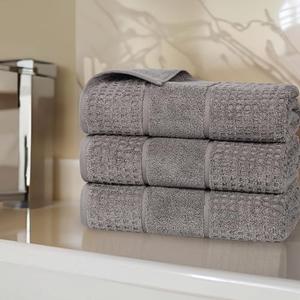 Superior Cotton Bath Towel Set, Zero Twist, Waffle Border, Large Plush Absorbent Body Towels, Luxury Soft Quick Drying, Shower, Spa, Hotel, Pool, Guest Bathroom, Home Essentials, Set of 3, Charcoal