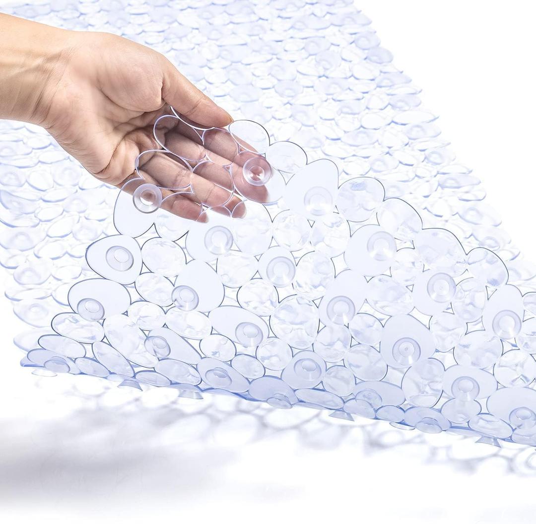 Bath Tub and Shower Mats, Non-Slip Pebble 35 x 16 Inches Machine Washable Bathtub Mat with Drain Holes, Suction Cups for Bathroom (Clear)