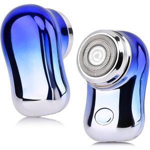 Mini Travel Electric Shaver, Portable Pocket Size Rechargeable Shaving Razor Lightweight Razor with Battery Power Display Wet & Dry Rotary for Teen Office Business(Color:Blue)