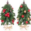 2PCS Small Christmas Tree, Artificial Red Berry Pinecone Mini Tabletop Christmas Tree Decorations, for Wedding Holiday Indoor Xmas Party Decor