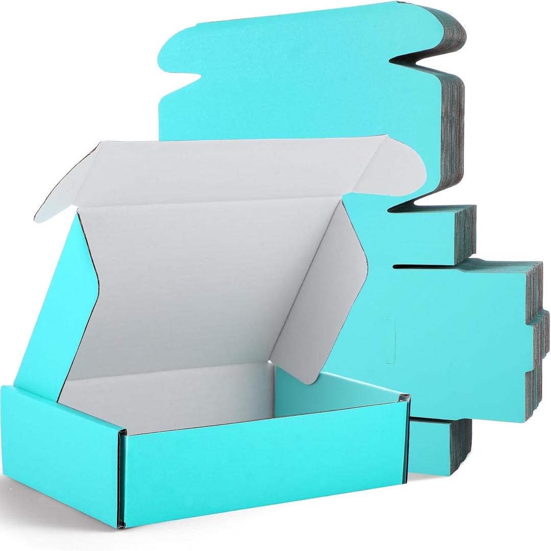 Spakon 50 Packs Shipping Boxes Cardboard Corrugated Mailer Packaging Boxes for Small Business Cute Small Box Cardboard Carton Box Mailers for Packaging Product(Blue,6 x 4 x 1.6 Inches)