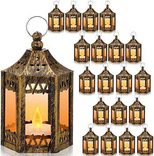 Hortsun Diwali Vintage Mini Lantern Decorative 4.3 Inches with LED Candles Wedding Centerpiece Ramadan Eid Mubarak Indian Hanging Lantern Include Button Batteries for Home Table Decor(Gold), Amount Unknown
