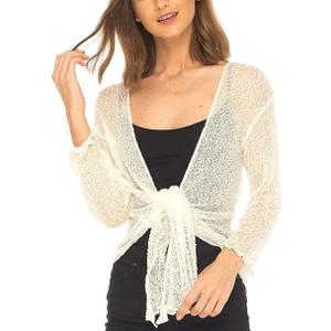 SHU-SHI Sheer Cardigans For Women Summer Knit Shrug Lightweight For Dresses Tie Top Open Front