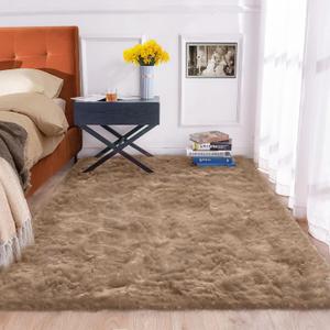 ORINOVA Beige 5x7 Area Rug Washable Shaggy Faux Sheepskin Fluffy Fur Rug for Bedroom Living Room Nursery Rug Teen Room Home Dcor