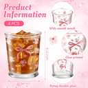 Maxdot 4 Pcs 8oz Coquette Bow Glass Cups Pink Bow Aesthetic Drinking Glasses Cute Coffee Mugs Glasses Coquette Gifts for Women Girls Birthday Wedding Bridal Shower(Bow and Rose)