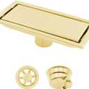 Linear Shower Drain,ULIFESTAR Stainless Steel Tile Insert Grate,Long Channel Rectangular Floor Drain,1PC Floor Drain with Removable Square Hole Panel (Gold, 10 * 20 * 5.8cm/3.93 * 7.87 * 2.28")
